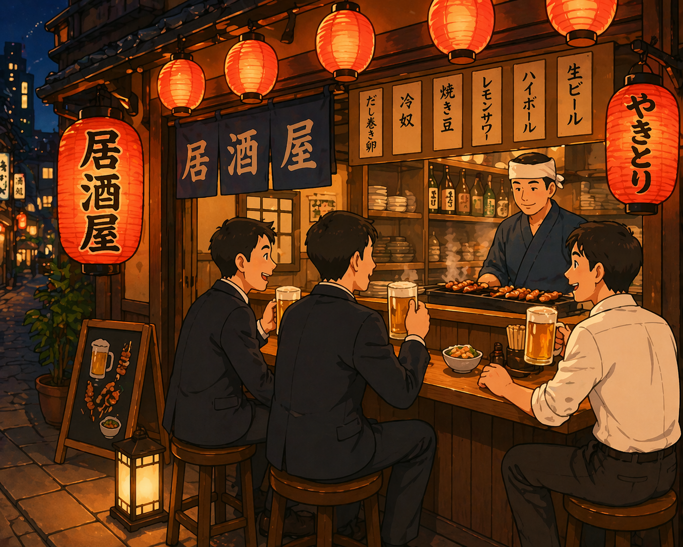 บรรยากาศร้านอิซากายะตอนค่ำ