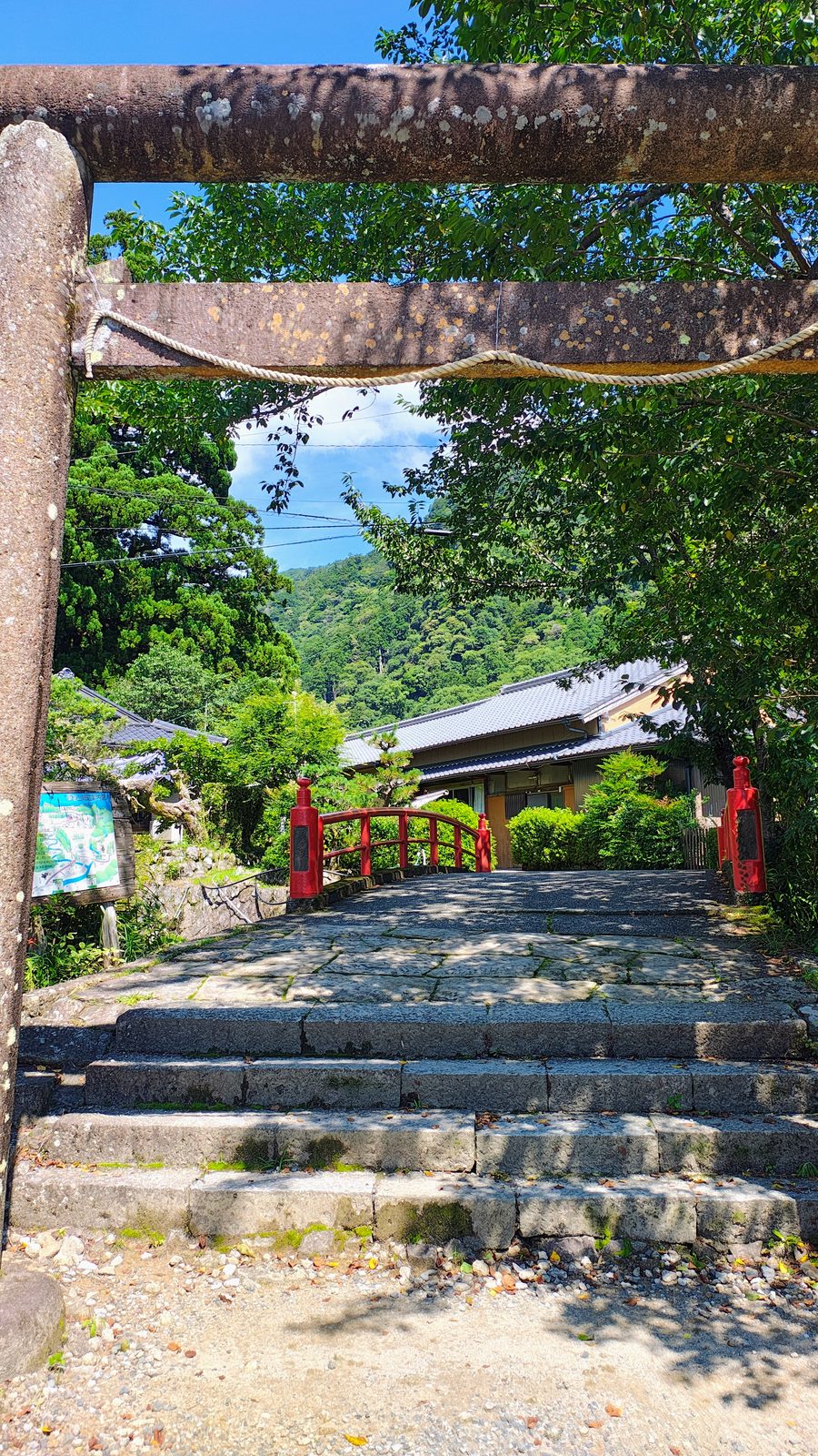 เสาโทริอิไม้ตรงปากทางไดมงซากะ จุดที่คนโบราณถือว่าข้ามจากโลกคนธรรมดาเข้าสู่เขตศักดิ์สิทธิ์