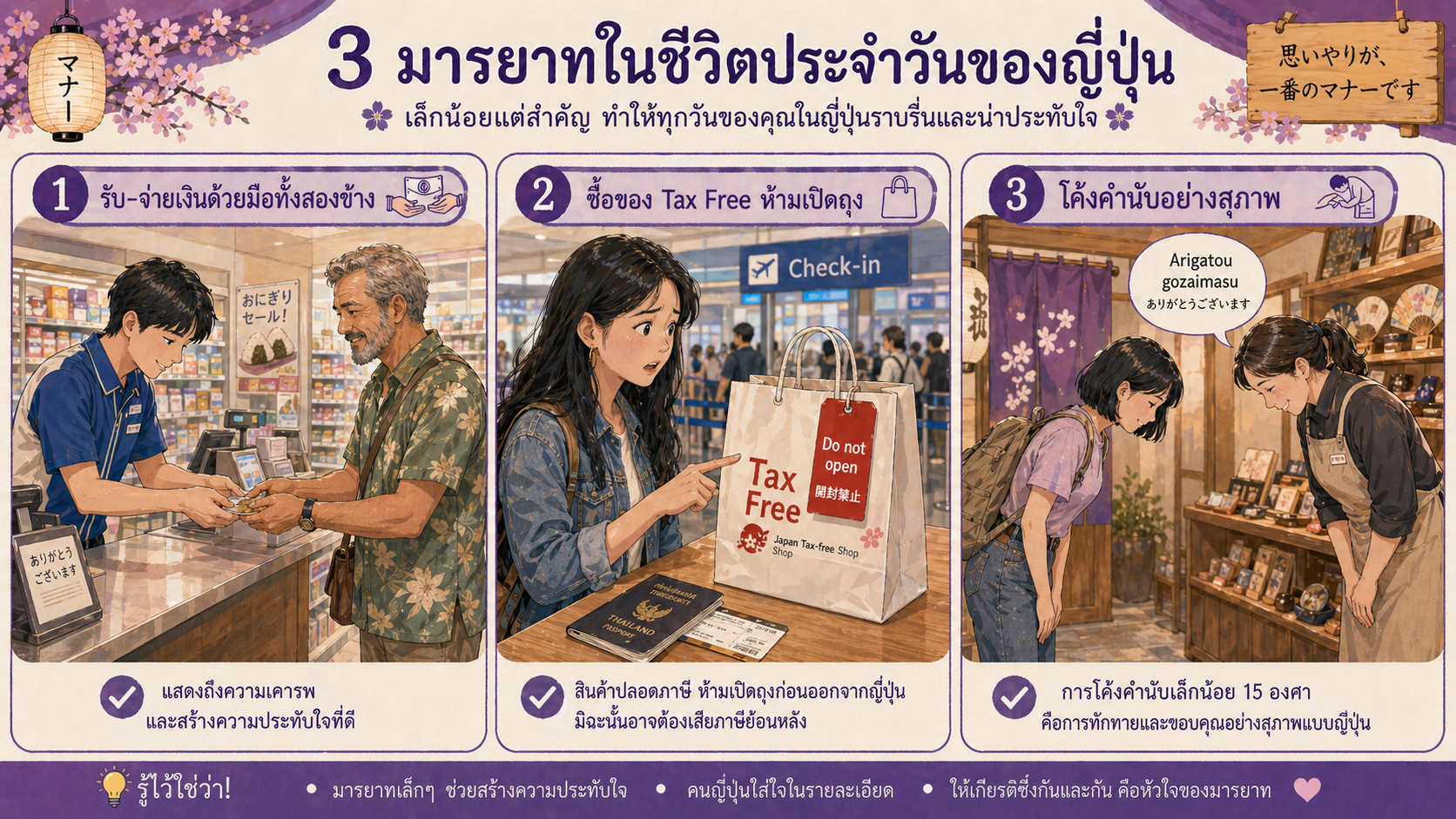 3 มารยาทในชีวิตประจำวัน — รับเงินด้วย 2 มือ ห้ามเปิด Tax Free โค้งเล็กๆ