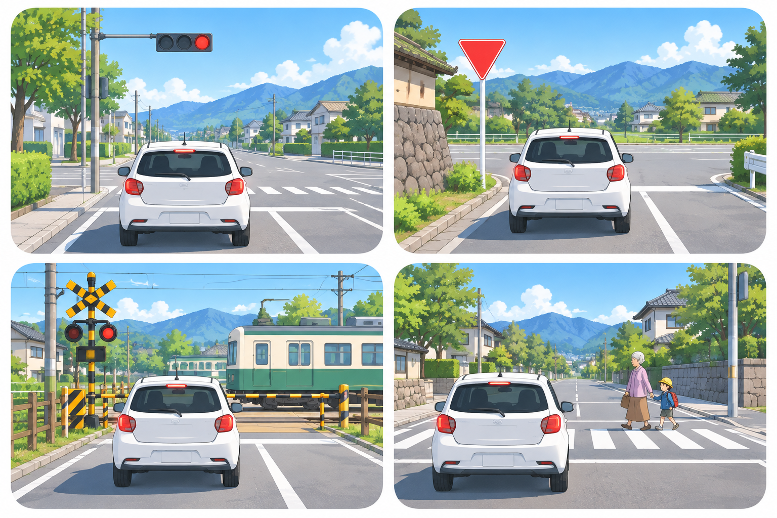 ภาพประกอบ 4 กฎจราจรญี่ปุ่นที่ต่างจากไทย: ไฟแดงห้ามเลี้ยวซ้าย ป้ายหยุดต้องหยุดสนิท หยุดก่อนข้ามทางรถไฟ หยุดให้คนข้ามทางม้าลาย